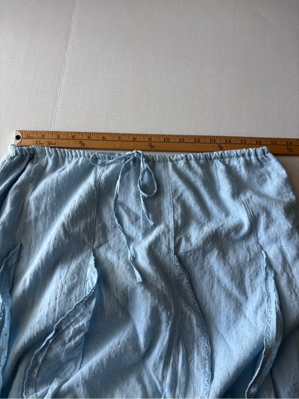 American Eagle Maxi Skirt Cascade Ruffle Textured Cotton Light Blue Boho Size L - Picture 7 of 12